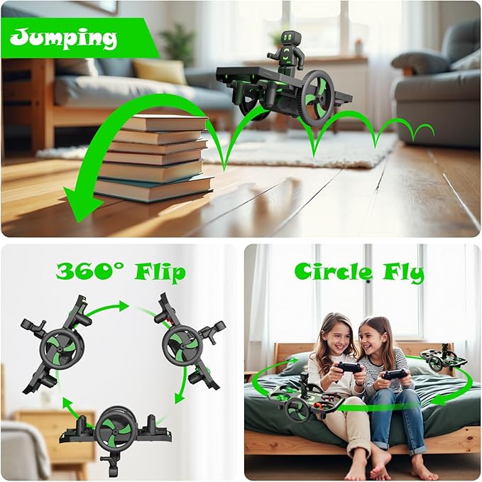 2in1 Remote Control Drone Jumping Flying Car Drones for Kids 8-12 Mini Small Nano Indoor RC Quadcopter Toy with Race on Land Mode,Circle Fly,360 Flip,Altitude Hold,2 Batteries