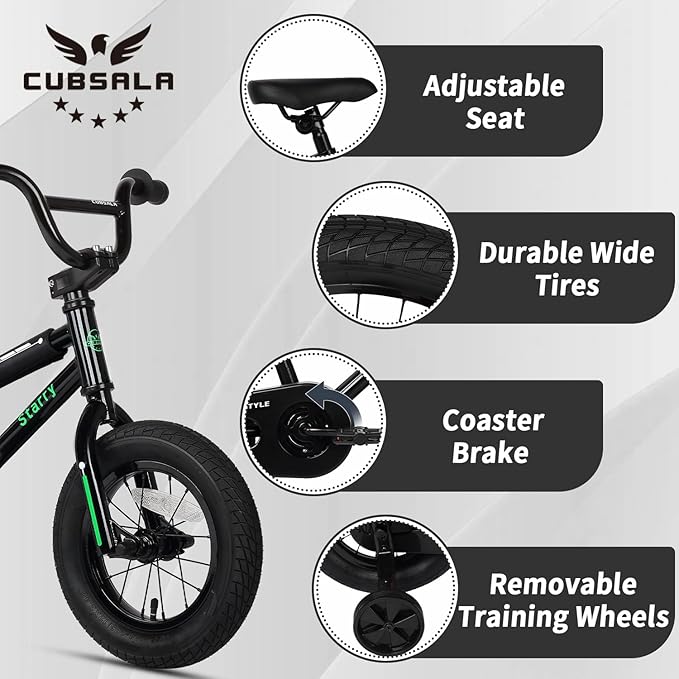 12 14 16 18 Inch Kids Bike BMX Style Bicycle with Training Wheels Coaster Brake for 1-10 Years Old Toddlers Boys Girls Multiple Colors