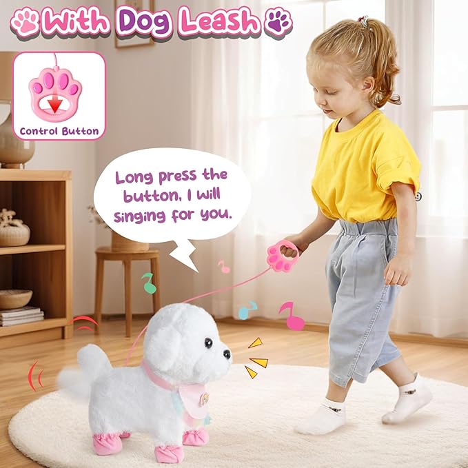 Golray Remote Control Toy Dog with Leash for Kids Girls, Electronic Interactive Plush Puppy Can Walk Bark, Stuffed Animal Dog Pet Care Pretend Play Set Gifts for Girl Kid Toddler 3 4 5 6 7 8 Years Old