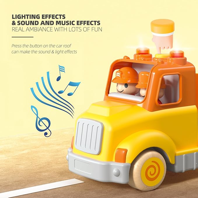 Toddler Toys for 2 3 4 5 Years Old Kids, Transport Car Carrier Truck Toy with 6 Wooden Vehicle, 30in Foldable Track Trailer with Light & Sound Effects, Best Gift Choice for Christmas, Birthday