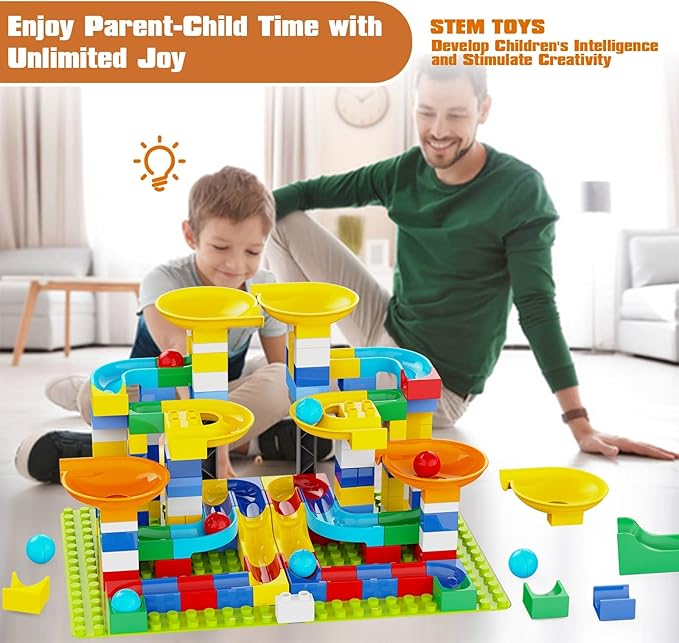 3in1 Marble Runs for Kids 4-8 Building Blocks/246Pcs Classic Big Blocks Toys Set Compatible with DUPLO Lego Sets/Marble Maze Race Track/Montessori Learning STEM Toys for Toddler,Kids Age 3,4,5,6,7,8+