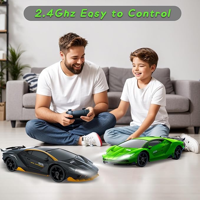 Remote Control Car RC Cars Toys for Boys, 1/24 2.4GHz 4WD RC Drift Car Racing Drift Hobby Racing Car Toys with Light Rechargeable Battery and Drift Tires Xmas Toys for Kids Green