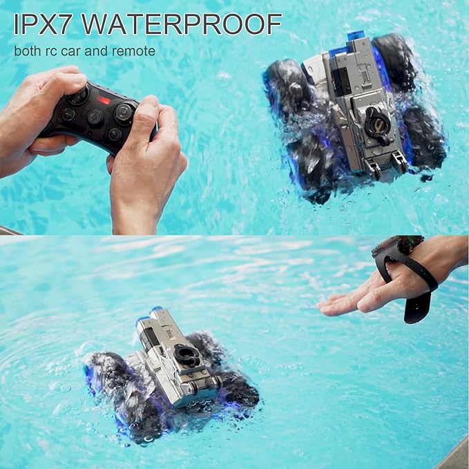 Amphibious Remote Control Car with Water Gun,Waterproof Monster Truck Toys,Rc Boat Summer Water Swimming Pool Toy,Gesture Sensing RC Stunt Cars,Birthday Gifts for Boys Girls Teens 8 9 10 11 12 13+ yrs