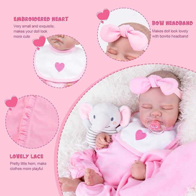 Aori 9 Pcs Reborn Baby Dolls Clothes Set with Pink Bassinet for 17-22 Inch Baby Doll, Carrier Bed and Baby Doll Clothes Outfit Accessories fit Newborn Baby Girl