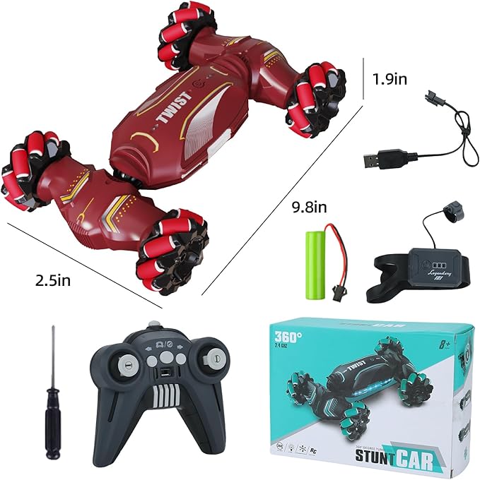 Gesture Sensing RC Stunt Car - Hand Controlled Remote Control Car 4WD Offroad 360° Rotation with Light Music, RC Drift Car Toys for 6-12 Year Boys, Cool Birthday Gifts for Kids