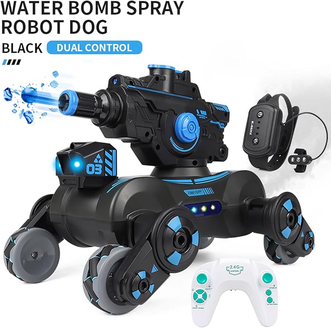 RC Tank That Shoots, RC Stunt Car Shooting Water Bullets, Gesture Sensing Remote Control Tank with 360?Rotation, Spray, Light and Music, 2.4GHz 4WD RC Cars with 2 Batteries for Kids (Black)