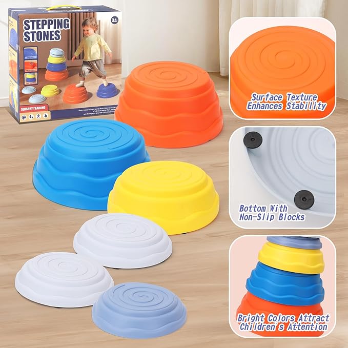 6 Pcs Stepping Stones for Kids Toys and games, Non-Slip Balance River Stones Obstacle Course Play Indoor and Outdoor, Coordination Game Sensory Toys Toddler Ages 3-6