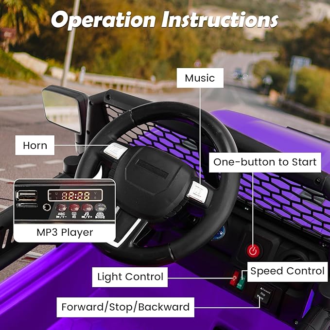 Costzon Ride on Car, 12V Battery Powered Truck Vehicle with Remote Control, Spring Suspension, Headlights, Music, Horn, MP3, USB & Aux Port, Gift for Boys Girls, Electric Car for Kids (Purple)