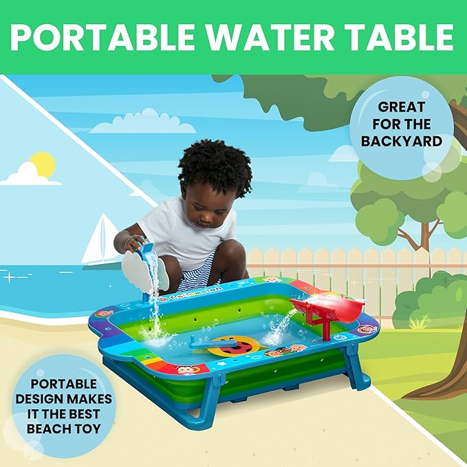 Delta Children CoComelon Water Activity Table - Collapsible & Portable - Ideal for Travel - Outdoor Kids Water Sensory Table, Blue