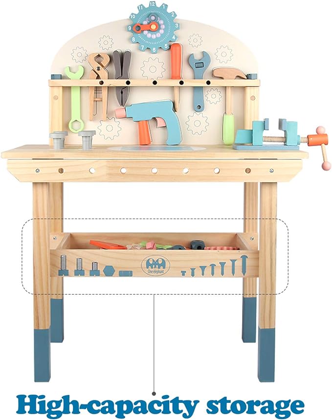 Tool Bench for Kids Toy Play Workbench Wooden Tool Bench Workshop Workbench with Tools Set Wooden Construction Bench Toy for 3 4 5 Year Boys Girls