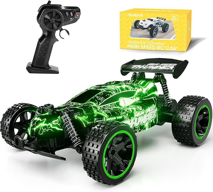 Tecnock RC Cars Remote Control Car for Boys and Girls, 1:18 Scale RC Car with LED Lights, 2.4GHz 2WD All-Terrain RC Truck, Rechargeable Battery for 50-Min Play, Gifts for Kids