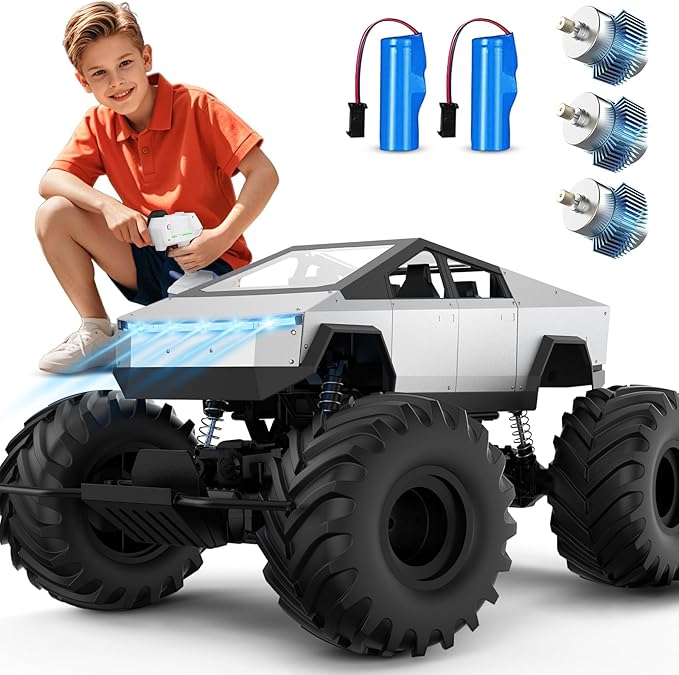 INGQU® 1:8 Big Monster Truck Toys, XXX-Large Alloy 4WD Off Road Remote Control Truck with 3 Powerful Motors LED Headlight, 2.4GHz All Terrain Rock Crawler RC Truck for Boys Kids Age 6 7 8 9 10-12+