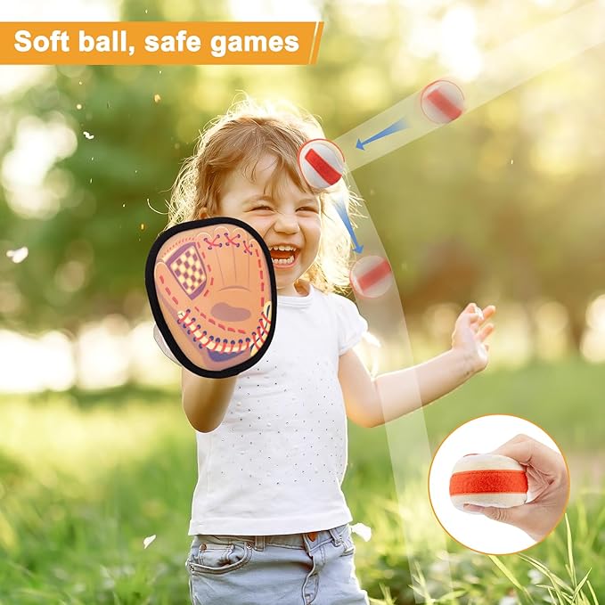 Toss and Catch Ball Set Toddler Baseball Training Glove Soft Sticky Balls, Outdoor Beach Pool Toys for Kids Yard Camping Birthday Gifts for 3 4 5 6 7 8 Year Old Boys Girls