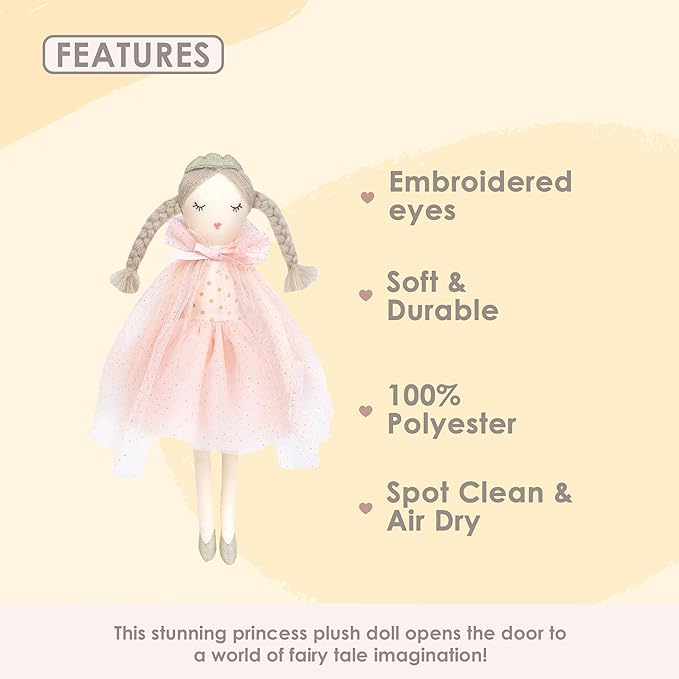 MON AMI Princess Madeline Stuffed Doll - 15”, Plush Doll for Girls, Use as Toy or Room Decor, for Kids of All Ages