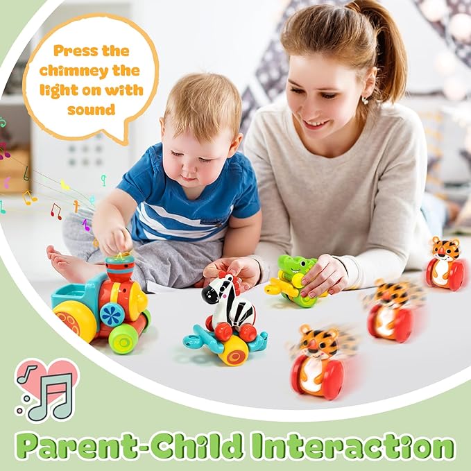 Marstone Baby Toys for 1 2 Year Old Boys and Girls Gifts, Forest Train Car Set for Toddlers 1-2, Push Animal Baby Toys 12-18 Months, Learning Toddler Toys for 1-3 Yr Old Boy Birthday Xmas Gift