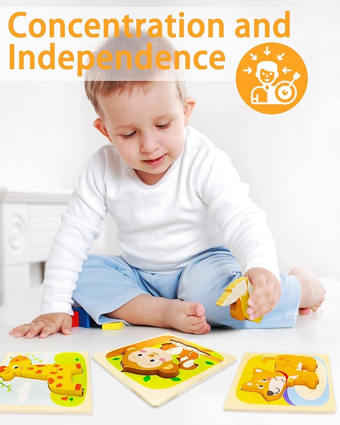 Wooden Puzzles Toddler Toys for 1 2 3 Year Old Boy Girl, 4 Packs Animal Toddler Puzzles Preschool Educational Learning Montessori Toys Age 1-3, 2-4 Christmas Birthday Gifts