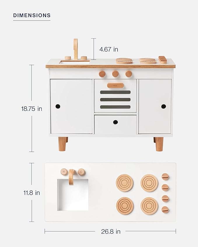 Lalo The Play Kitchen - Tool-Free Assembly, Toddler Kitchen Playset with Interactive Knobs & Doors, Safe for Kids 3+, Promotes Open-Ended Play, Wooden Play Kitchen, Made from Birch Wood - Coconut