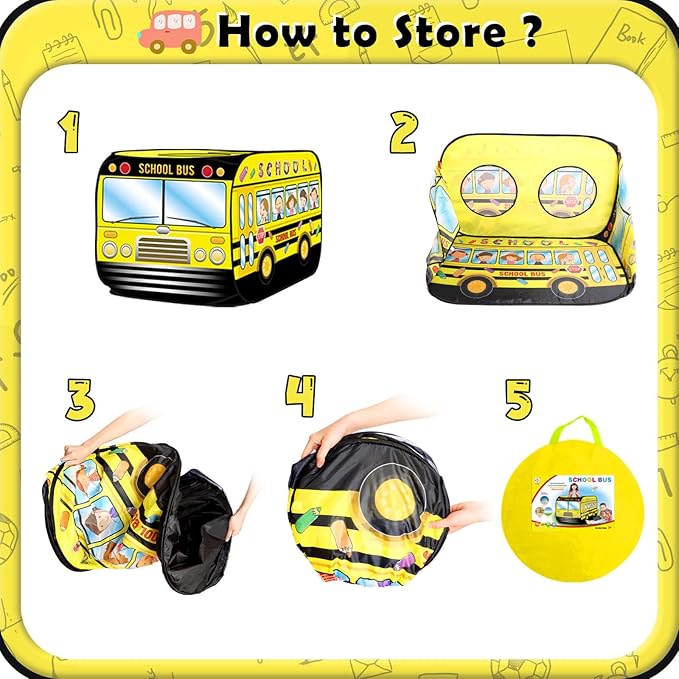 Pop up Play Tent for Kids Aged 1-3 Years Old Boys and Girls : School Bus Tent Playhouse Toy Play Tents for Toddlers 3-5 Kids Tent Indoor Outdoor Playhouse Toys for 1 + Year Old, School Bus