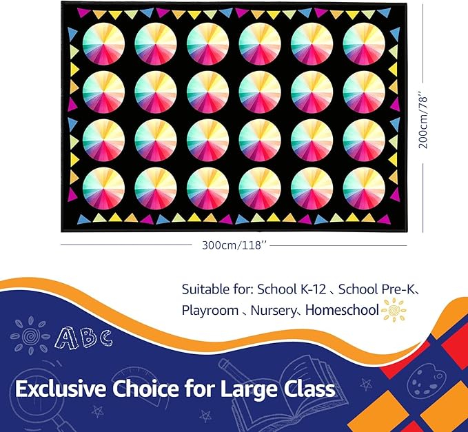 Classroom Rug Carpet for Elementary School Daycare Nursery Rug Non Slip Soft Washable Seating Rug Seats Teacher Rug Colorful Foldable Rolling Packing (6.5 x 9.8ft, B014-ColorCard-Economy)