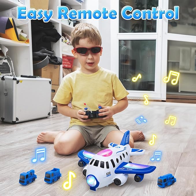 HOLYFUN Toddler Airplane Toys with Mini Cars, Kids Music Toy Plane with Sounds and Lights for 3,4,5 Year Olds Boys and Girls