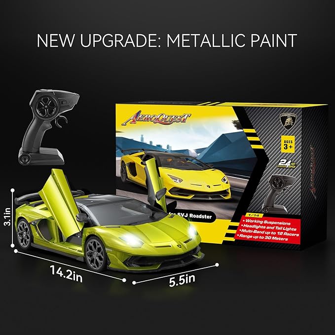 Lamborghini Remote Control Car, Officially Licensed 1:14 Lambo RC Car for Boys Girls Birthday Gift, Green Toys for 3 4 5 Years Old（Green）