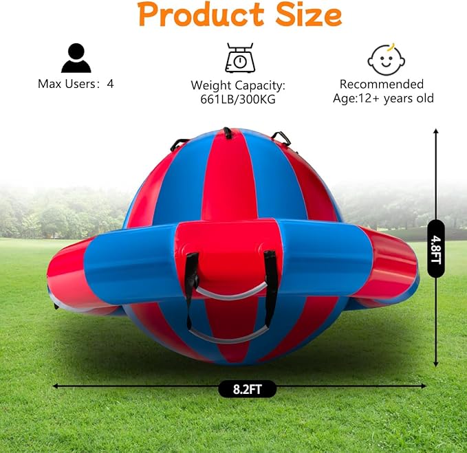 8.2FT Inflatable Dome Rocker Bouncer, Giant Roll and Play Seesaw Rocker with 8 Handles, Max Weight 660Lbs, Blow Up Outdoor Toys with Electric Pump, Inflatable Bouncer Holds Up to 4 Person