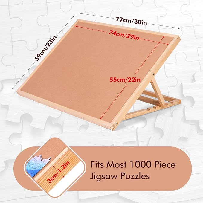 Puzzle Board, 1000 Pieces Puzzles Table with Adjustable Tilt Stand, Wooden Jigsaw Puzzle Tables, Portable Puzzle Storage Boards with Non-Slip Felt Tabletop for Adults