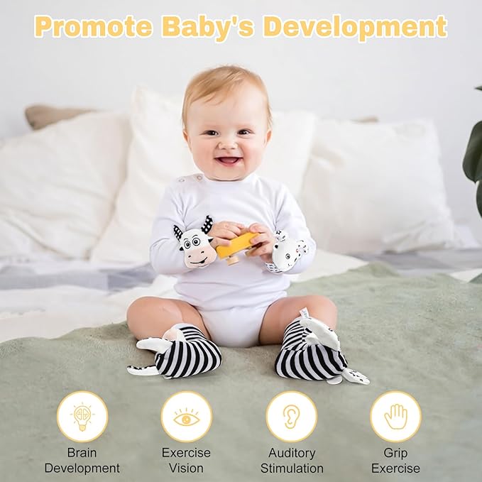 Baby Shower Gifts, Baby Gift Set for Newborn, Black and White High Contrast Baby Montessori Toys 0-6 Months Infant Rattle Socks Blanket Onesies, New Baby Gifts Basket for Girls Boys