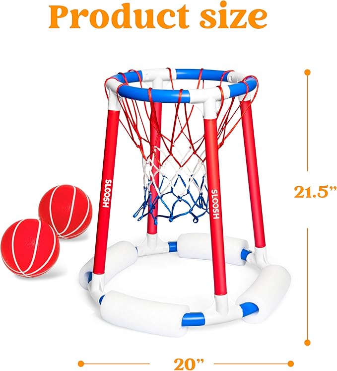 Sloosh Pool Basketball Hoop Toys, Floating Basketball Pool Game, Swimming Floats Toys with Balls Pump, Summer Outdoor Water Play Toy for Kids and Adults (Red Blue)