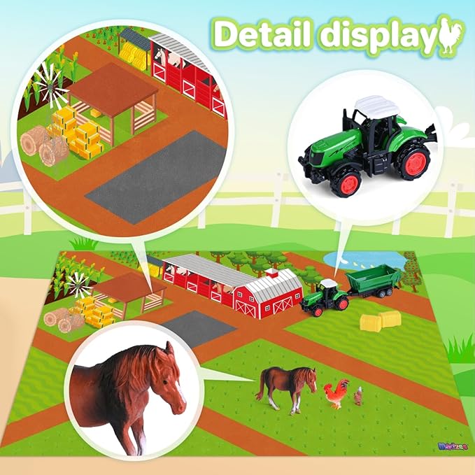 Farm Toy Set and Kids Activity Play Mat with Tractors, Animals, and Large Playmat Farm, Interactive Early Learning Toys for Toddler Boys and Girls - Great Gift for Birthday and Christmas