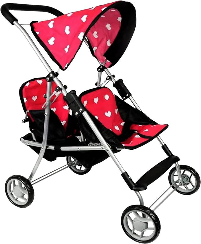 My First Doll Twin Stroller - Cutest Heart Design Doll Twins Stroller - Great Toy Gift for Girls