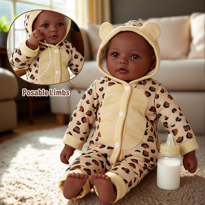 BABESIDE Adorable Lifelike Black Baby Doll - 17" Handmade Realistic African American Baby Dolls with Premium Outfit & Accessories Pretend Play Gift for Toddlers Age 3+