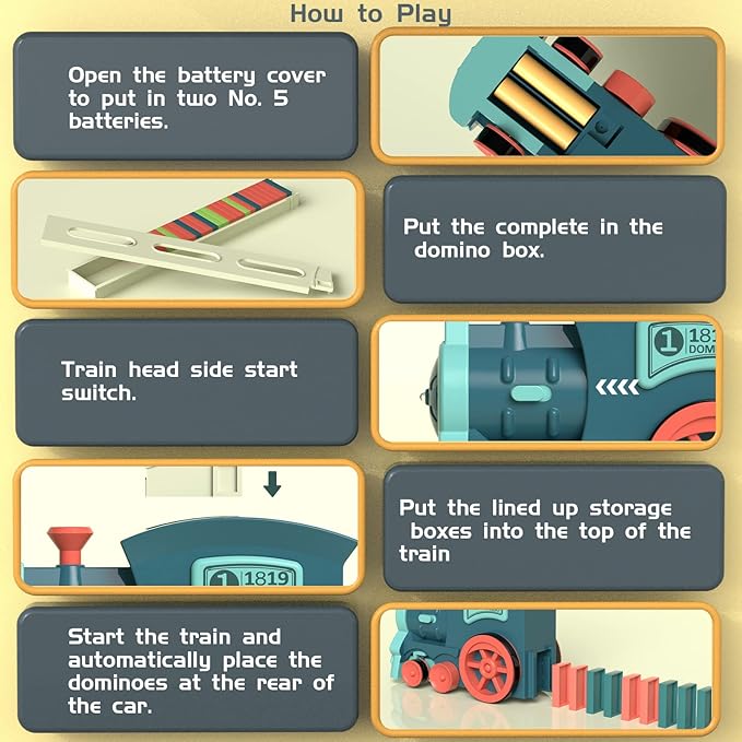 Kids Games Domino Train Toys: 180PCS Automatic Stacking Creative Game 3+ Year Old - Stem Montessori Toy for Boys 4-6 - Summer Autistic Christmas Birthday Gifts 5 6 Toddler Girls Ages 4-8