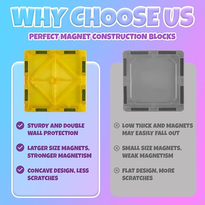 Magnetic Building Tiles for Kids, 100 Pcs Magnetic Building Blocks Set with 2 Cars, Construction Magna Tiles, STEM Sensory Stacking Educational Toys Gifts 3+ Girls and Boys