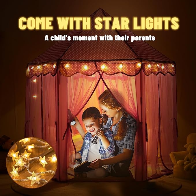 Princess Tent for Girls Indoor: with Rainbow Rug, Star Lights - Purple Play Tent for Kids, Girls Toys for Indoor Princess Games