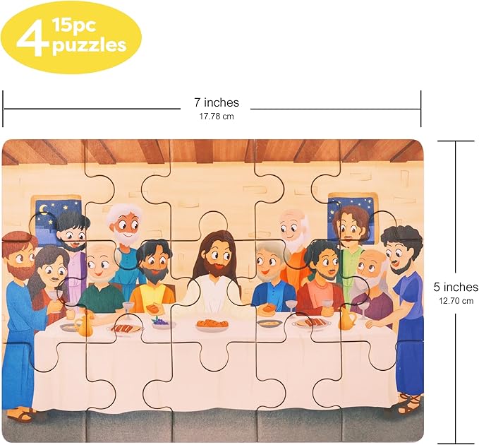 Bible Puzzles for Kids Ages 4-6 | Wooden Puzzles (15 pcs Each) | Christian Gifts for Children | Preschool Graduation Gifts | Nativity Christmas Decoration | Last Supper (New Testament)