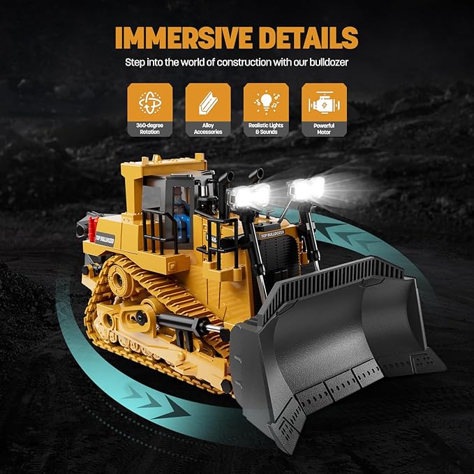 Remote Control Bulldozer Toys for Boys, Remote Control Bulldozer with Metal Dozer Blade, Toys for Boys 3-5 4-7 8-12 Year Old Kids Christmas Birthday Gift