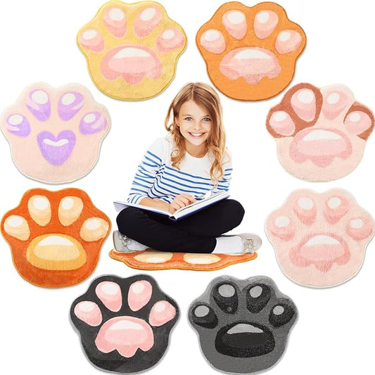 8 Pcs Classroom Carpet Kids Rug 15 x 15 Inch Back to School Supplies Round Non Slip Mat for Nursery Kindergarten Playroom Bedroom(Paw)
