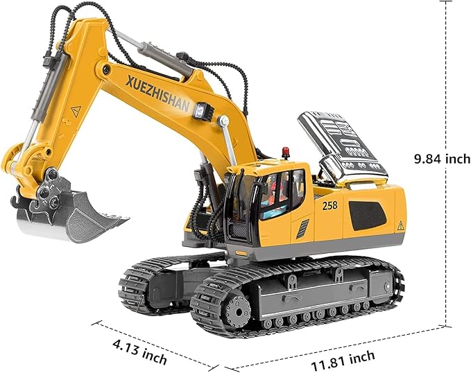 Remote Control Excavator Toys for Boys Turns 680-degree 2 Batteries Metal Shovel Lights/Sounds Construction Toys Birthday Gifts Boy Toys for 3 4 5 6 7 8 Years Old