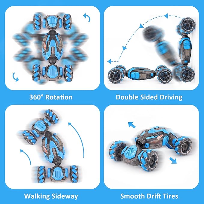 Gesture Sensing RC Stunt Car for Boys, Remote Control Toys for Kids Age 5-7, 6-8, 9 10 11 12+ Years Old Birthday Gifts, 2.4GHz Hand Controlled RC Drift Car with Light & Music, Double-Sided Driving