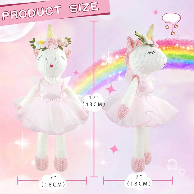 Unicorn Stuffed Animals Plush Ballerina Baby Doll, Unicor n Toys for Girl Age 4-6, Stuffed Animals for Girls 4 Year Old Girls Birthday Gift U nicorn Decorations for Girl Toys 4-5(Pink)