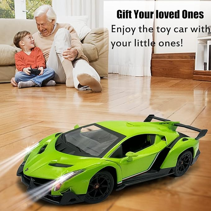 QUN FENG Lamborghini Remote Control Car 1:24 Scale Lambo Toy Car Officially Licensed Rc Cars with Light 2.4Ghz Model Car for Boys 4-7 Girls Birthday Gift, Green