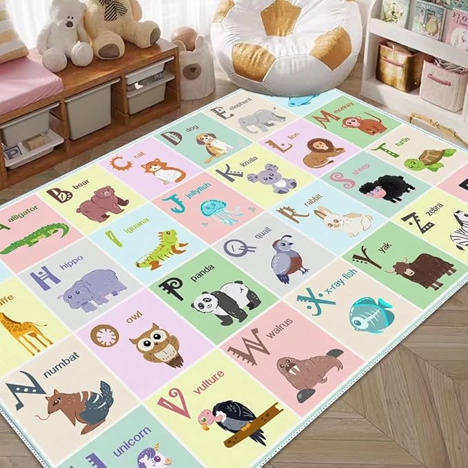 ABC Alphabet Rug Carpet for Kids, Educational Area Rugs for Classroom, Alphabet Animal Play Mat for Playroom and Bedroom (31x47In)