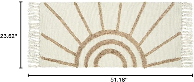 Ojia Boho Bathroom Runner - 2'X4.3', Handwoven Washable Tan Kitchen Rug with Tassels, Bohemian Cotton Accent Throw for Entryway/Floor Carpet