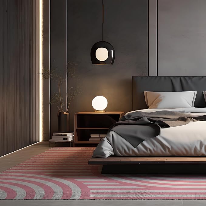 Washable 5x7 Modern Area Rug for Living Room, Pink Minimalist Aesthetic Abstract Boho Large Rugs, Ultra-Thin Low Pile Soft Nonslip Indoor Floor Carpet for Office Bedroom Playroom Classroom Dorm