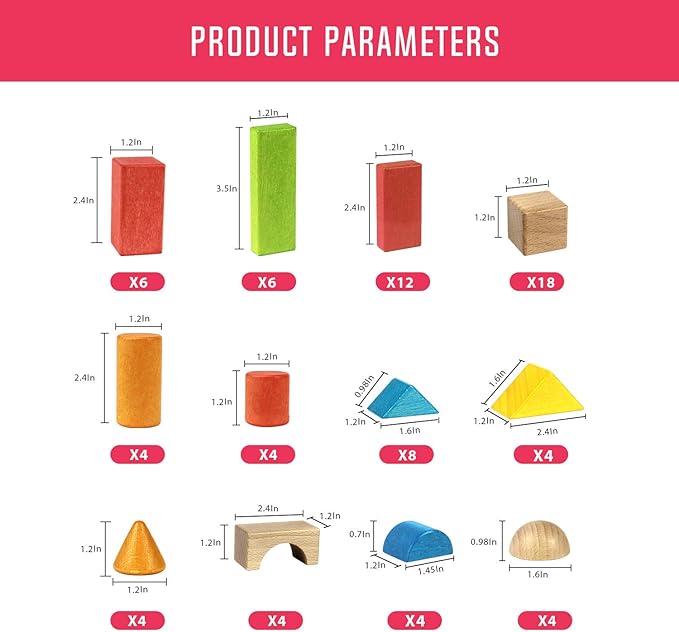 Migargle Wooden Building Blocks Set for Kids - Rainbow Stacker Stacking Game Construction Toys Set Preschool Colorful Learning Educational Toys - Geometry Wooden Blocks for Boys & Girls