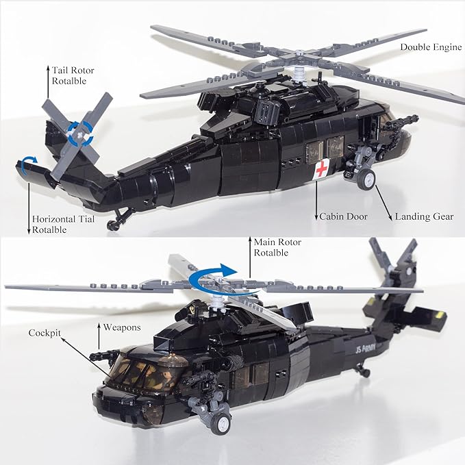 UH60 Black Hawk Helicopter Model, Military Plane Building Block Sets (660 Pieces) for Army Airplane Lovers, Kids (8+Years) and Adults