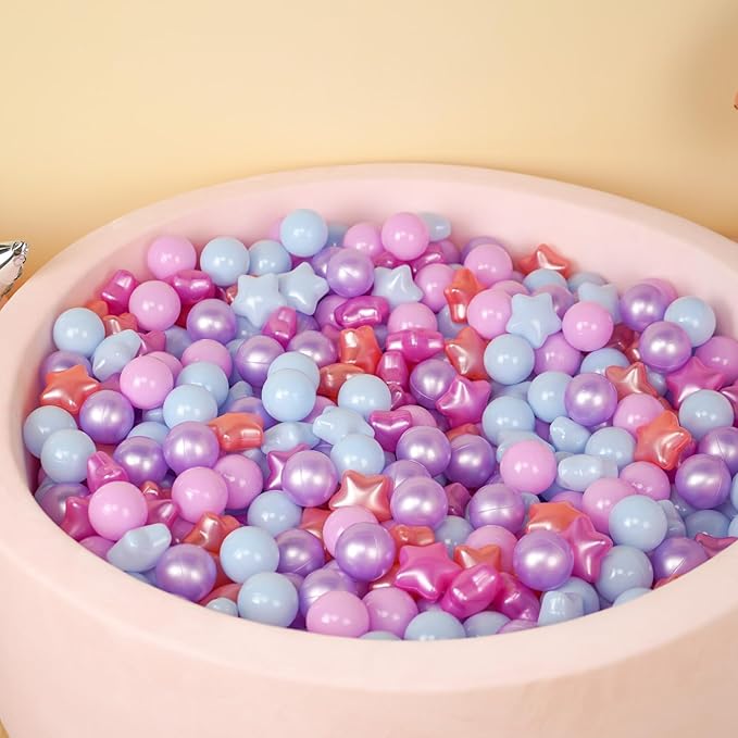 Ball Pit Balls and Stars, 100 200 500 Pieces Plastic Toy Balls for Kids Toddllers Baby Girls Ball Pits, Bounce House, Play Tent, Baby Pool Water Toys,Party Banner Props