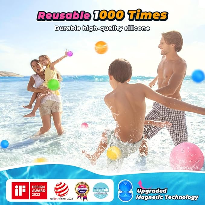 20 Pcs Reusable Water Balloons, Pool Beach Water Toys for Boys and Girls, Outdoor Summer Toys for Kids Ages 3-12, Magnetic Water Ball for Outdoor Activities