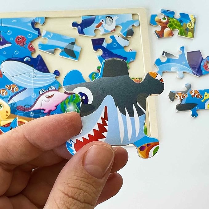 QUOKKA 4SET Puzzles for Kids Ages 4-6 - 24 Pcs Wooden Toddler Puzzles Ages 3-5 - Africa Ocean Animals Farm Learning Games for Boys and Girls 4-8 Year Olds